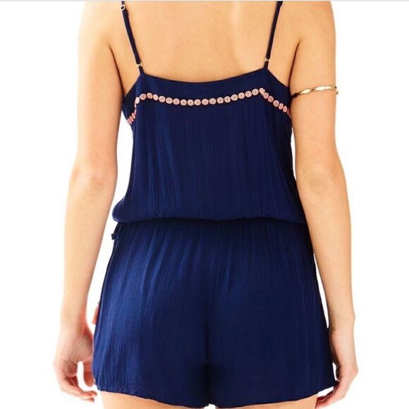 Lilly Pulitzer Beeler Navy Blue Embroidered Romper - Picture 4 of 11